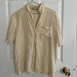 Vintage Tissage Women's Size 4 Yellow Pocket Top Shirt Slightly Sheer